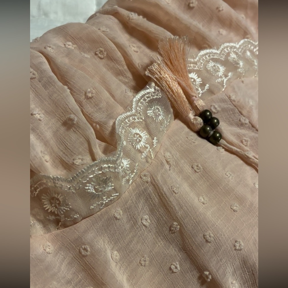 Vici Chiffon Salmon Lace With Simple Dot And Tassels Size Small Very Ritzi